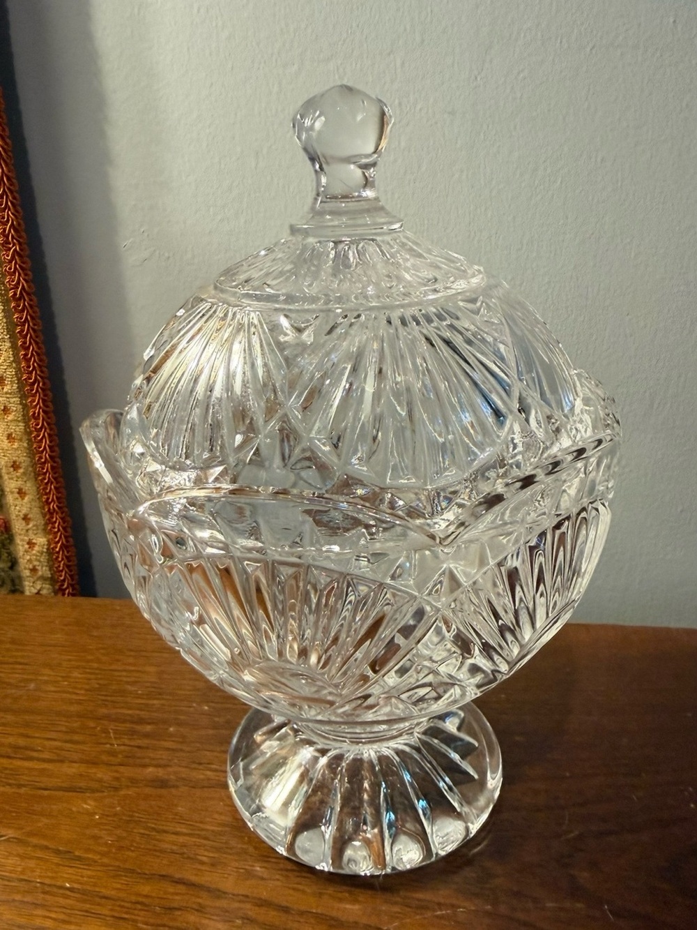 Cut Crystal Covered Compote Candy Dish - Clear Glass. Mint Condition.